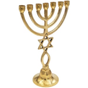 Messianic 'Grafted in' Brass Menorah from Israel - 9 inch angle view