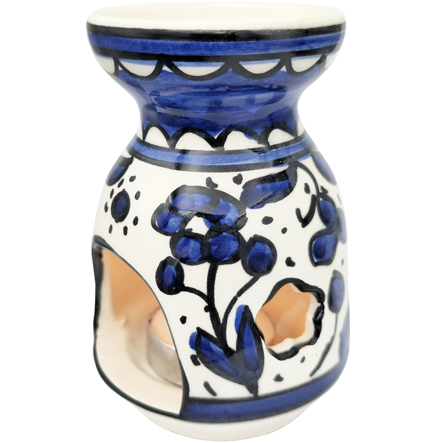 Armenian Ceramic Hand Painted Incense Burner – Blue Flowers (angle view)