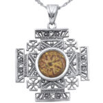 The Poor Widow's Offering - An Authentic Jesus Period Coin set in a 'Jerusalem Cross' Sterling Silver Necklace - front detail