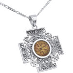 The Poor Widow's Offering - An Authentic Jesus Period Coin set in a 'Jerusalem Cross' Sterling Silver Necklace - angle