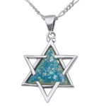 Ancient Meets Modern: Roman Glass Star of David – Sterling Silver Pendant – Made in Israel