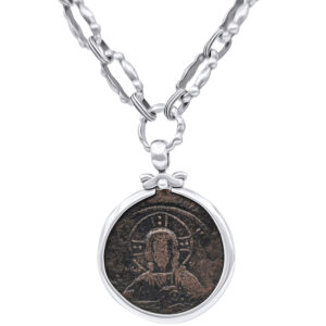 Byzantine 'Christ Pantokrator' Bronze Jesus Coin in 925 Silver Pendant - 950 A.D