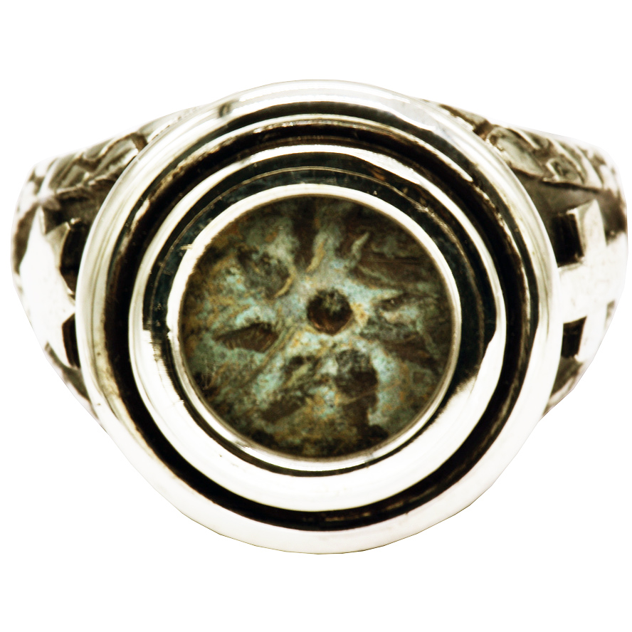 “Widow’s Mite” Coin in a Messianic 925 Silver Ring – Made in Israel (front view)