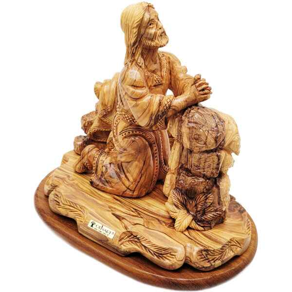 Jesus Praying in the Garden of Gethsemane - Olive Wood - angle view