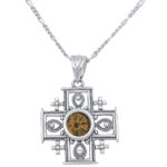 Ancient 'Widow's Mite' Coin - Mounted in a 'Jerusalem Cross' Sterling Silver Filigree Necklace - with chain