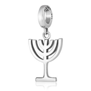 Classic Menorah Charm Pendant - Sterling Silver - Made in Israel