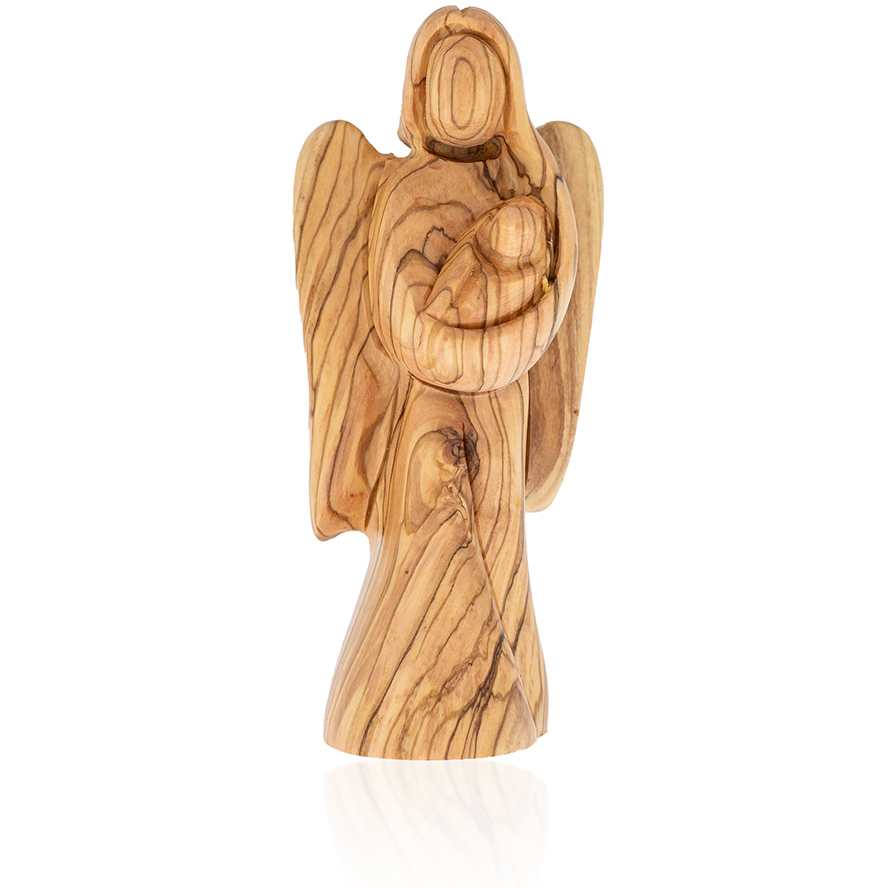 Angel with Wings holding a Baby - Olive Wood Ornament - 5.5"