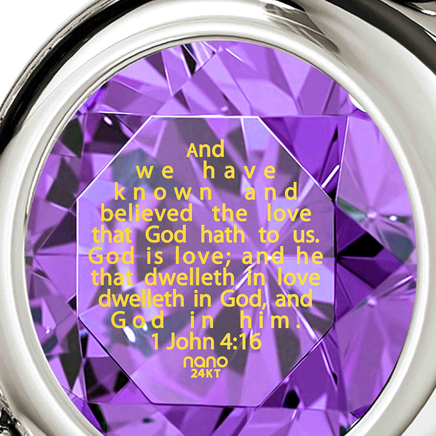 ‘1 John 4:16’ Nano 24k Gold Inscribed Swarovski 925 Silver Heart Necklace (detail)