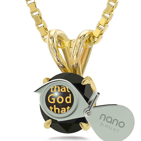1 John 4:16 Nano 24k Inscribed Zirconia 14k Gold Solitaire Necklace (with magnifying glass)