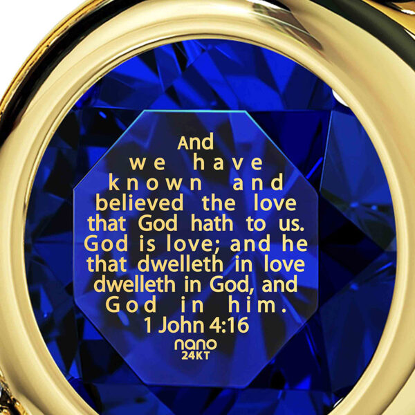 '1 John 4:16' Nano 24k on Zirconia 14k Gold Heart Diamond Necklace (detail)