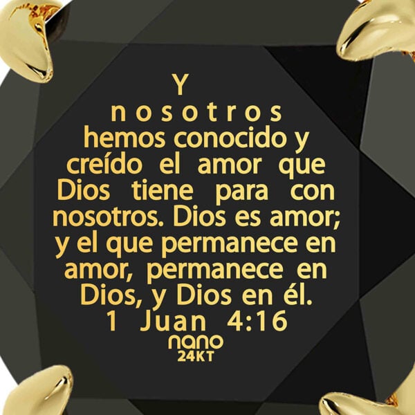 1 Juan 4:16 in Spanish 24k Inscribed Zircon 14k Solitaire Necklace (detail)