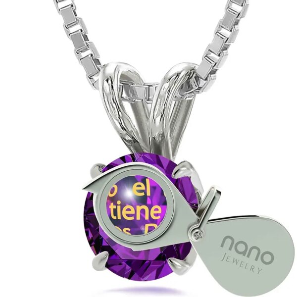 1 Juan 4:16 in Spanish 24k Inscribed Zircon Sterling Silver Solitaire Necklace (with magnifying glass)