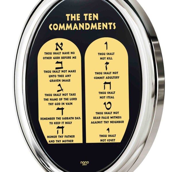 The Ten Commandments - 24k Scripture on Onyx Sterling Silver Oval Necklace (detail)