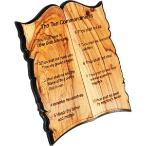 'The Ten Commandments' Olive Wood Plaque - Free Standing - Made in Israel