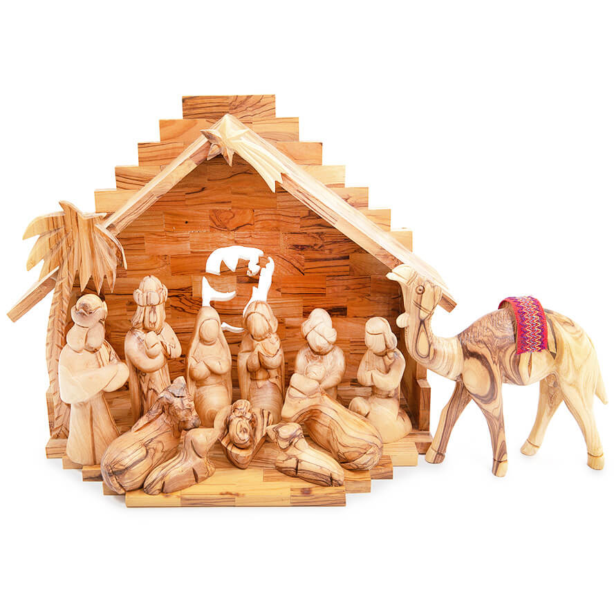 Christmas Olive Wood Nativity - Faceless Figurines - 12 inch