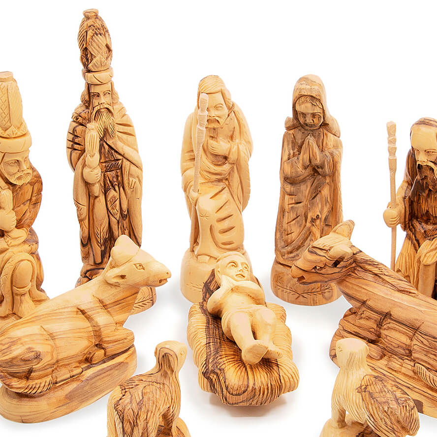 Set of Best Quality Olive Wood Nativity Figures with Camel – 13 pc (detail)