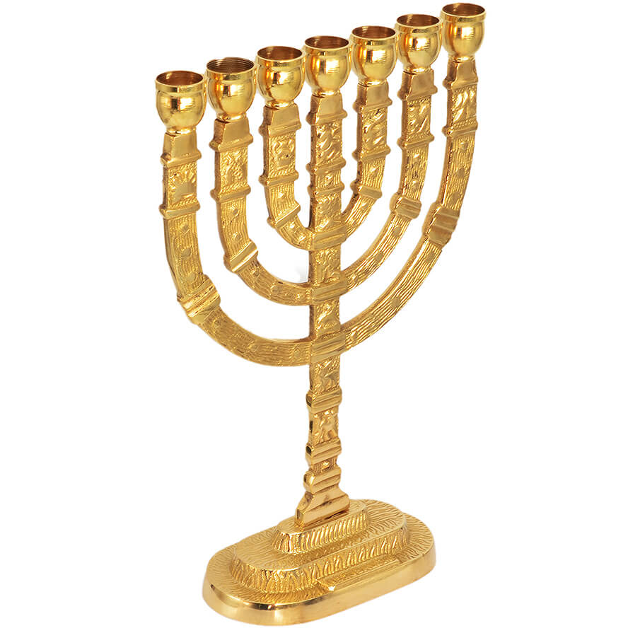 12 Tribes Brass ‘Jerusalem’ Menorah from the Holy Land – 7.5″ (angle)
