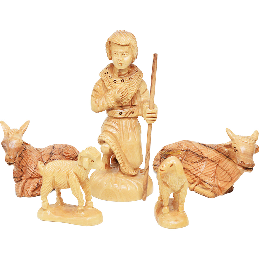 Olive Wood shepherd and animals Nativity pieces from Bethlehem