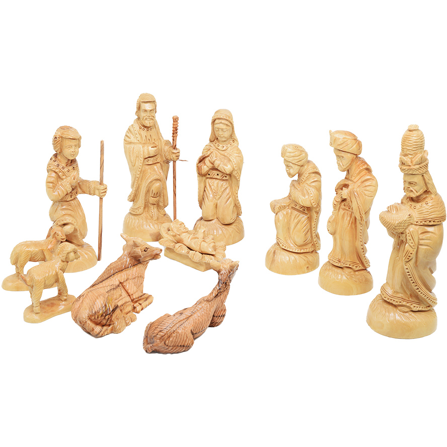Olive Wood 12pc Nativity pieces from Bethlehem – 12″