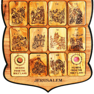 '14 Stations of The Cross' Olive Wood Plaque with Incense from Jerusalem (bottom half detail)