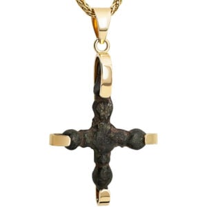 Genuine 6th Century Byzantine Bronze Cross in 14k Gold Pendant