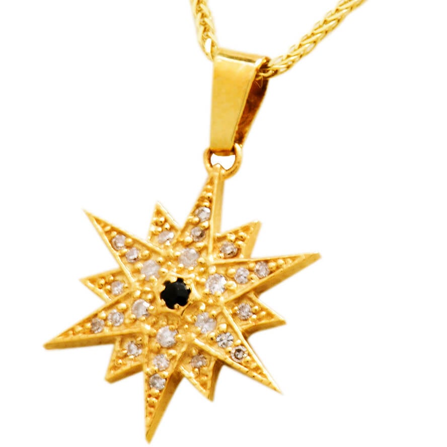 'Star of Bethlehem' 14k Gold and Diamond Pendant from Jerusalem (side view)