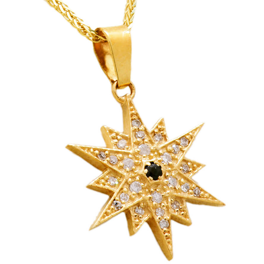 Star of Bethlehem' 14k Gold and Diamond Pendant - Made in Jerusalem