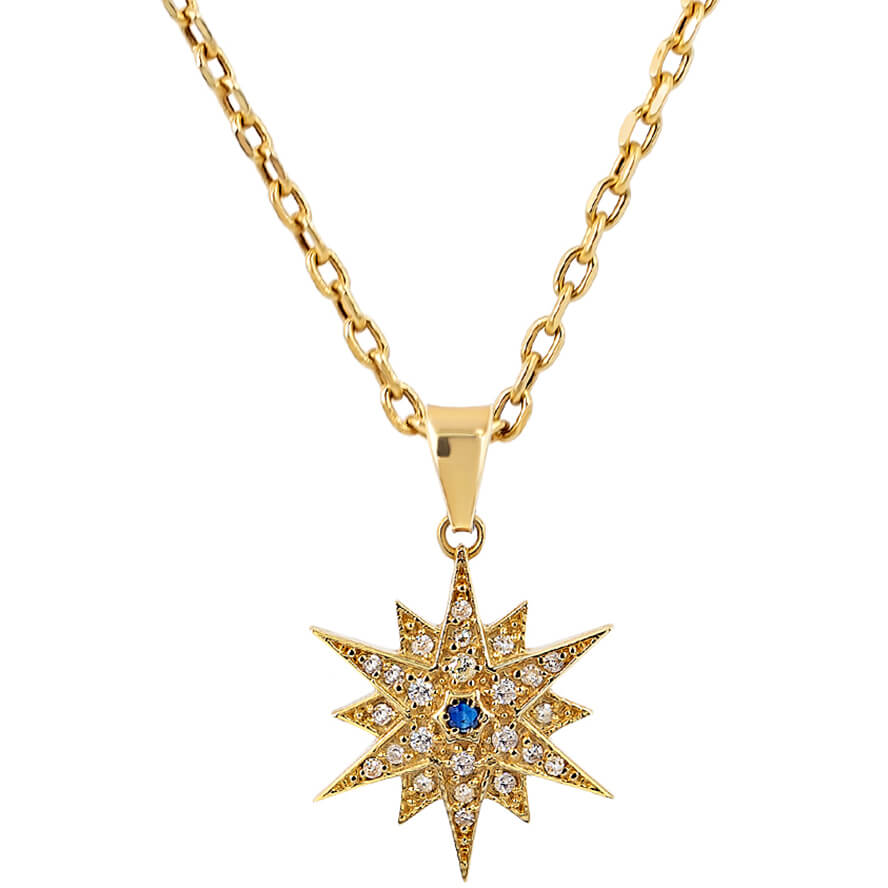 Star of Bethlehem’ 14k Gold Pendant with Diamonds and Sapphire