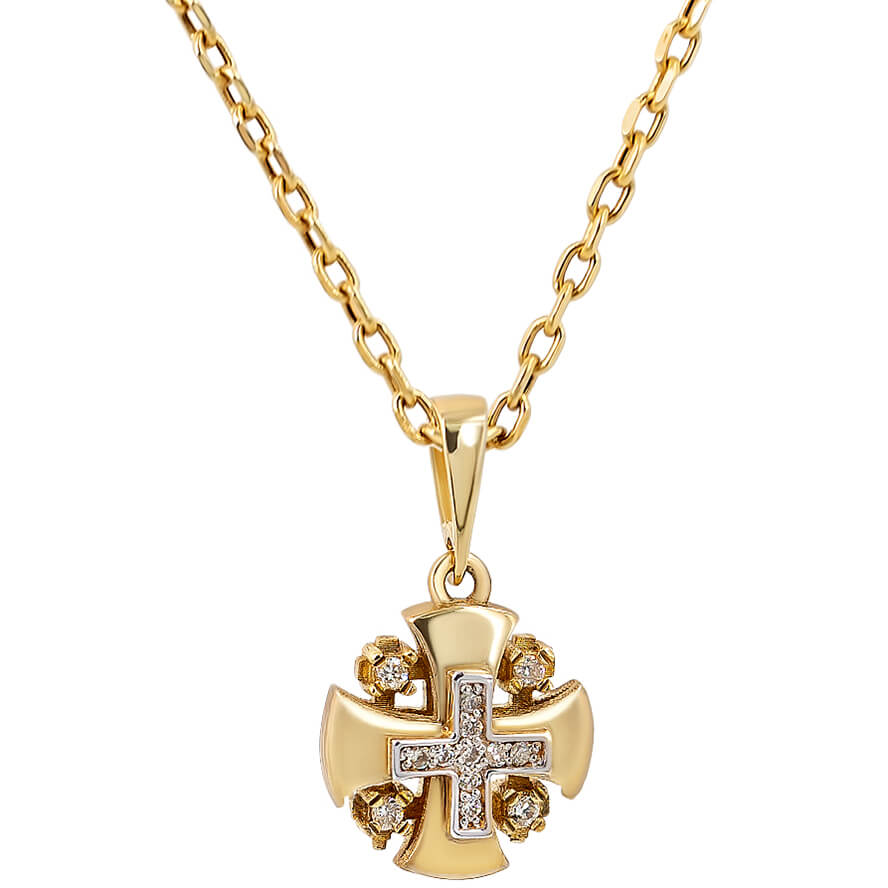 The Gospel ‘Jerusalem Cross’ in 14k Gold with Diamonds Pendant