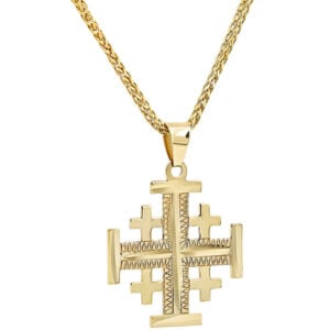 Classic 'Jerusalem Cross' 14k Gold Pendant made in the Holy Land (with chain)