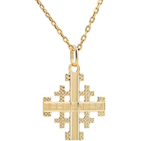 Classic 'Jerusalem Cross' 14k Gold Etched Necklace from Jerusalem