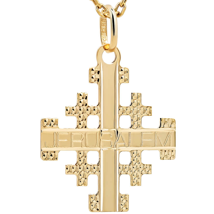 Classic ‘Jerusalem Cross’ Etched Necklace 14k Gold  from Israel