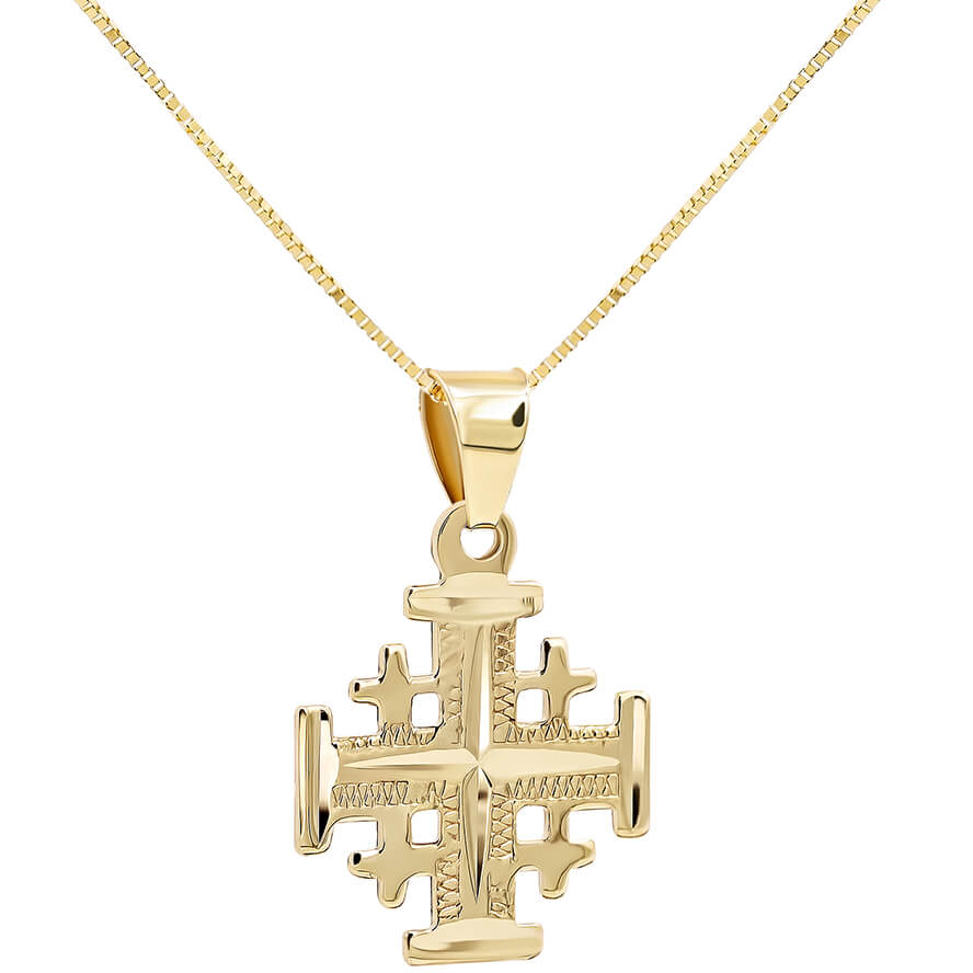 ‘Jerusalem Cross’ Engraved Star Bethlehem 14k Gold Necklace – large with chain