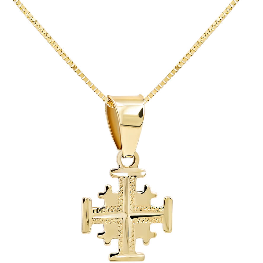 ‘Jerusalem Cross’ Engraved Star Bethlehem 14k Gold Necklace (small with chain)