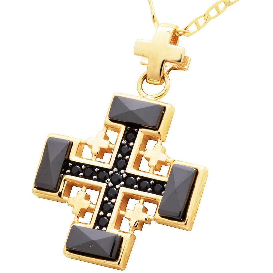 14k Gold ‘Jerusalem Cross’ with Onyx Pendant