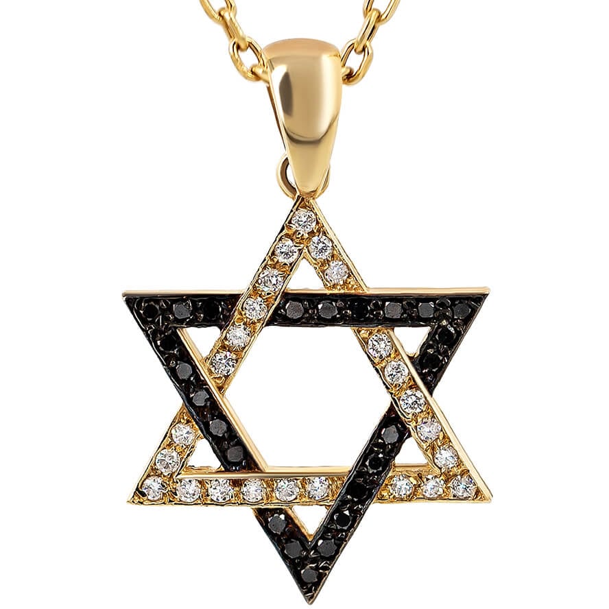Star of David’ 14k Gold Pendant encrusted with Black and White Diamonds