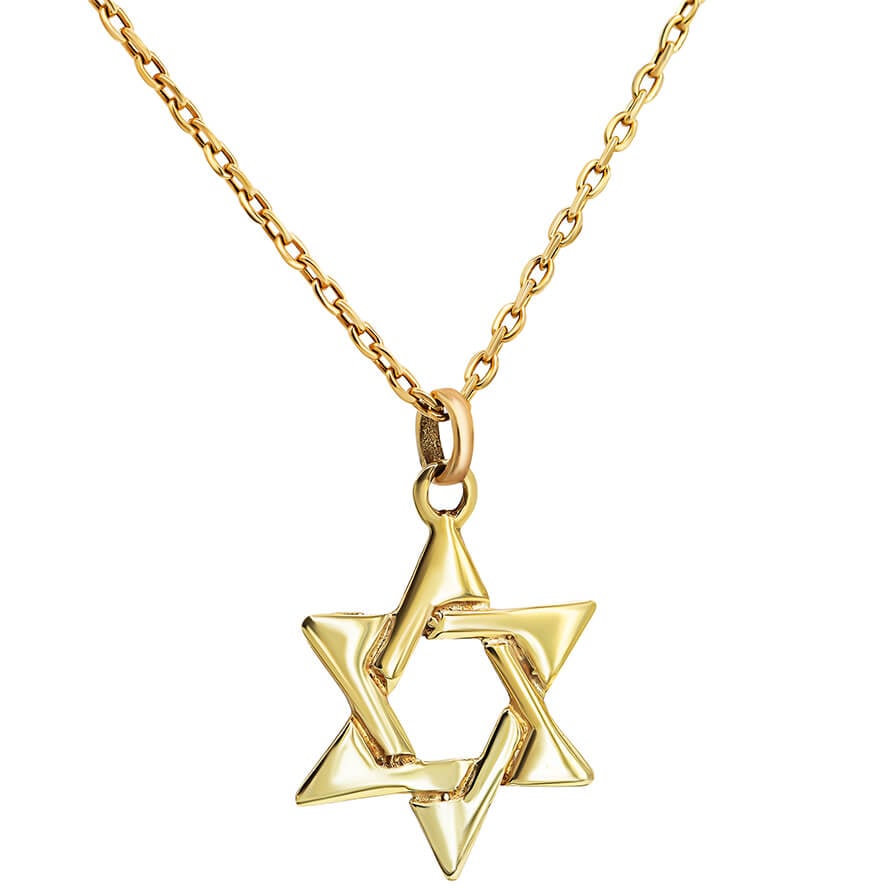 ‘Star of David’ 14k Gold Interwoven Necklace – Made in Israel (with chain)
