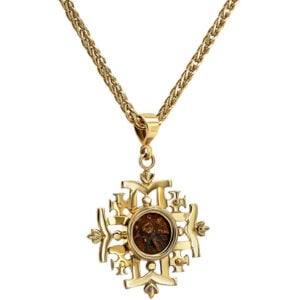 2000 Year old Widow's Mite set in 14k Gold 'Jerusalem Cross' (with chain)