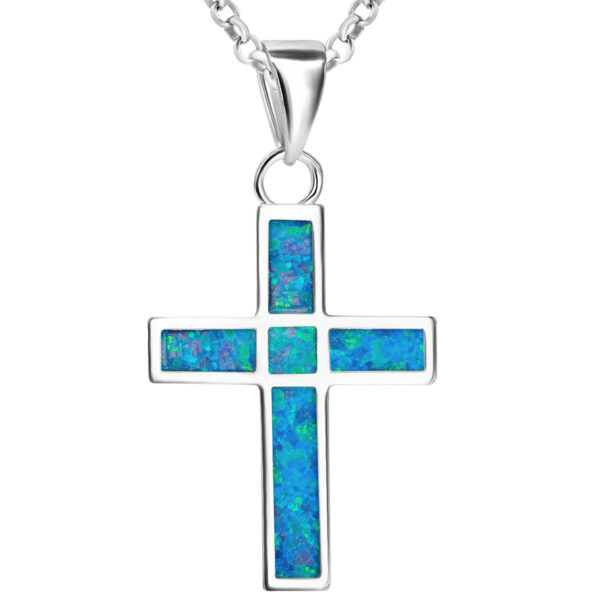 ✞ Opal '2 in 1' Sterling Silver Cross Pendant - Dark opal side