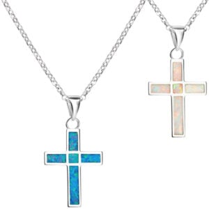 ✞ Opal '2 in 1' Sterling Silver Cross Pendant - Size Options