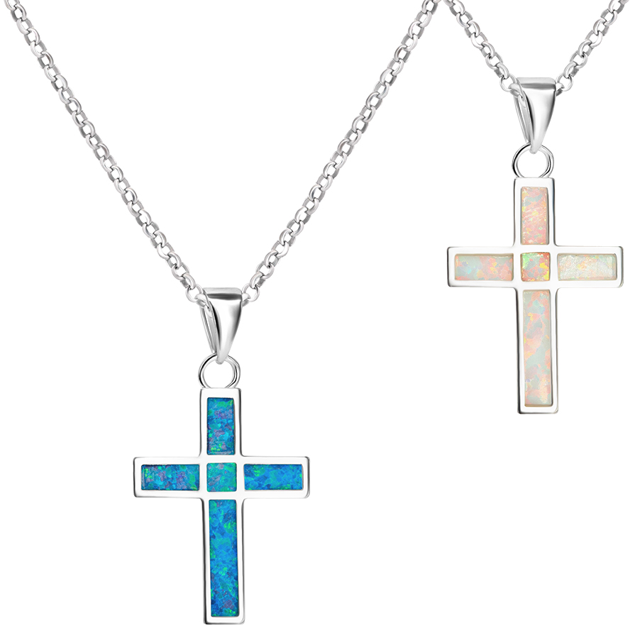✞ Opal ‘2 in 1’ Sterling Silver Cross Pendant – Size Options