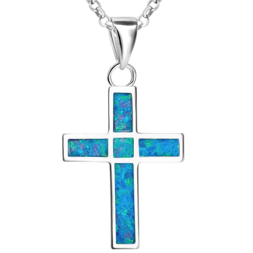 ✞ Opal ‘2 in 1’ Sterling Silver Cross Pendant – Dark opal side