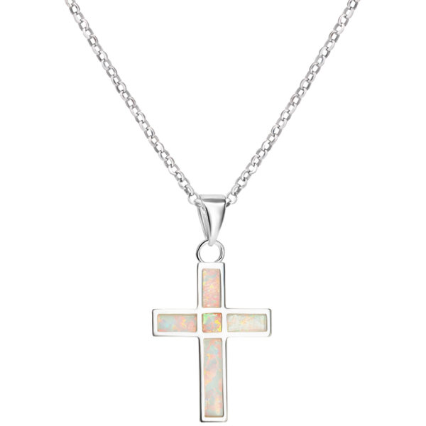 ✞ Opal '2 in 1' Sterling Silver Cross Pendant - Light opal side
