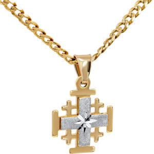 2 Tone 'Jerusalem Cross' 14k Gold 'Bright Morning Star' Pendant (with chain)