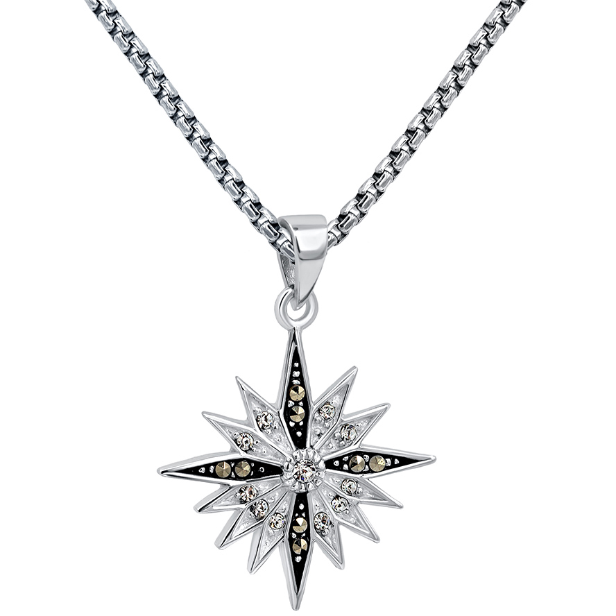 Shining ‘Star of Bethlehem’ Zircon and Marcasite Silver Pendant (with chain)