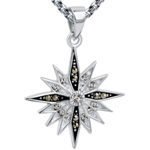Shining 'Star of Bethlehem' Zircon and Marcasite Silver Pendant