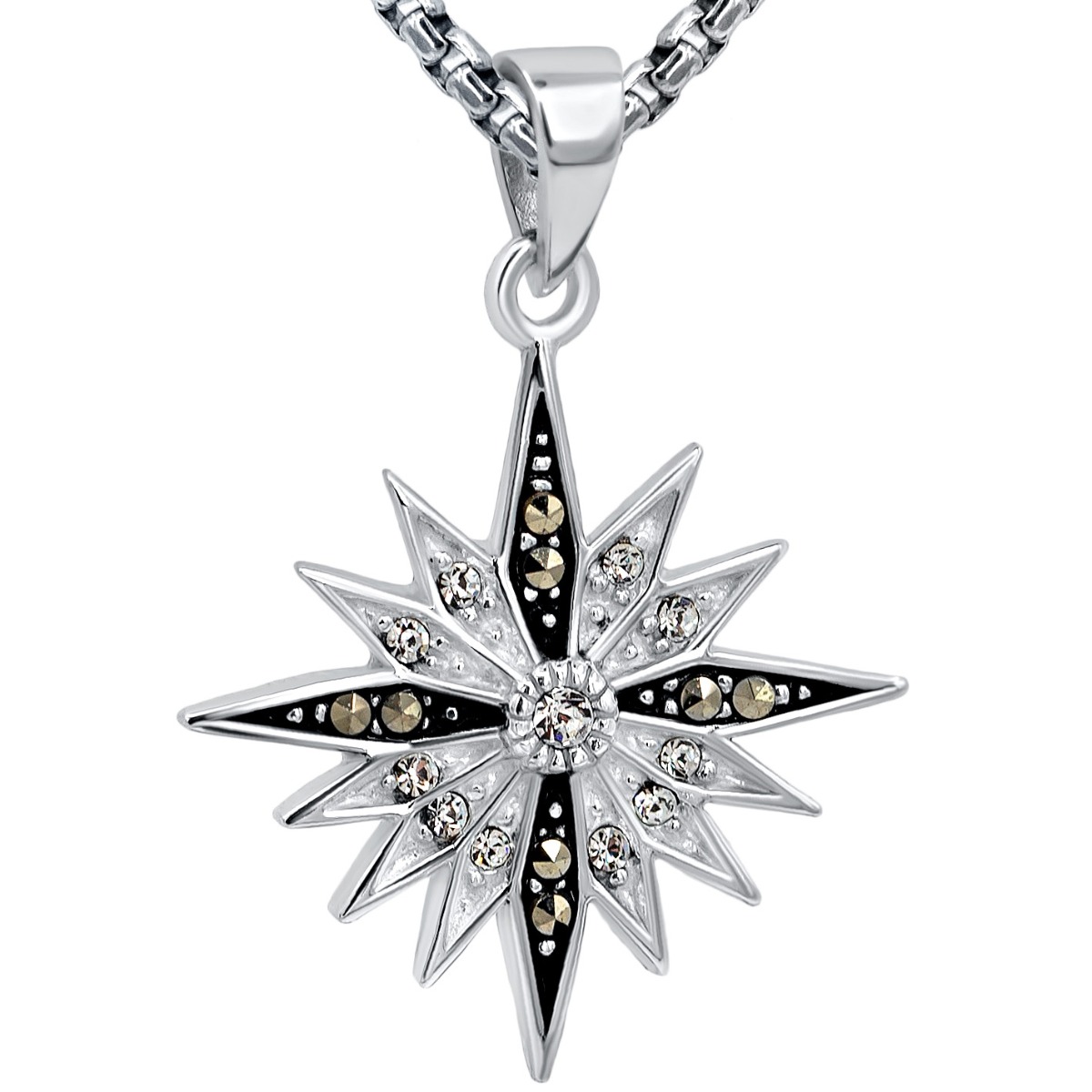 Shining ‘Star of Bethlehem’ Zircon and Marcasite Silver Pendant