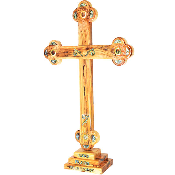 Large Standing Olive Wood Cross - Mother of Pearl and Incense - 24"