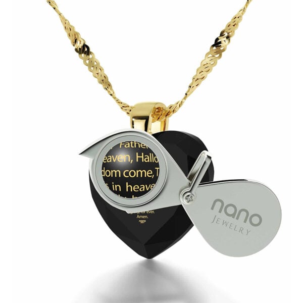 "The Lord's Prayer" 24k Nano Engraved Zircon Necklace - 14k Gold Bail (included magnifier glass)