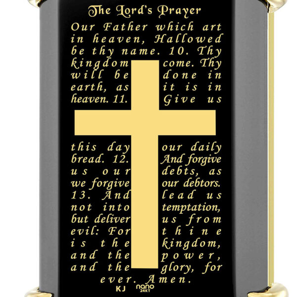 The Lord's Prayer Inscribed 24k Gold on Onyx 14k Gold Prong Scripture Pendant (detail)